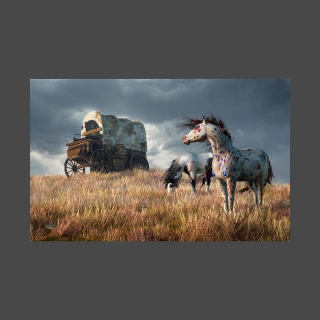 Indian Ponies and Abandoned Wagon by DanielEskridge