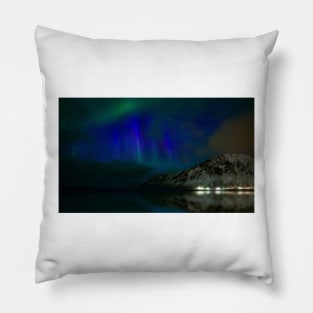 Northern lights, Skagsanden beach, Lofoten Islands, Norway (F021/4324) Pillow