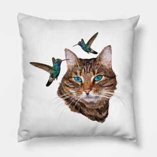 Cat and hummingbirds Pillow