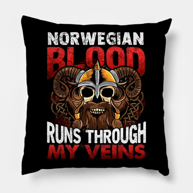 Norwegian Blood Runs Through My Veins Viking Pillow by E