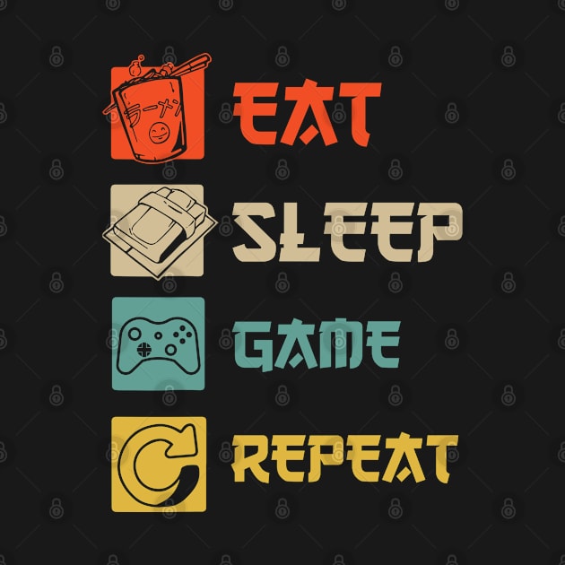 Eat sleep game repeat retro vintage colors style by Lyume