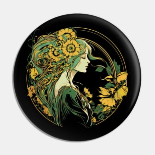 Cottagecore Aesthetic Sunflower Girl Pin