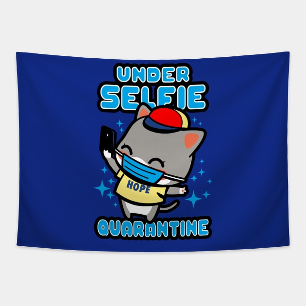 Under Selfie Quarantine Funny Cute Cat Meme Tapestry by Originals By Boggs