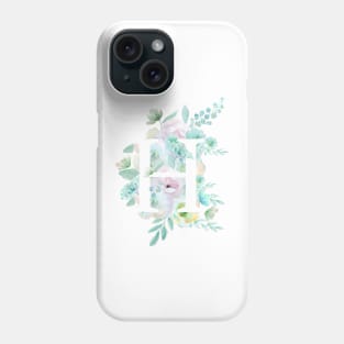 Botanical alphabet H green and purple flowers Phone Case