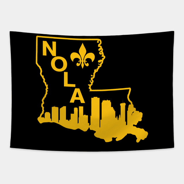 NOLA New Orleans Louisiana State Gold City Skyline Fleur De Lis Tapestry by TeeCreations