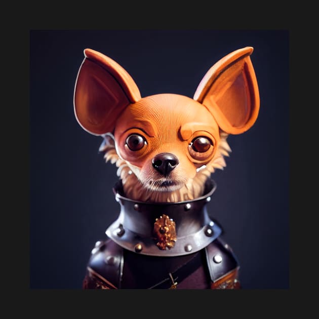 Chihuahua wearing medieval knight armor by Studiowatermars