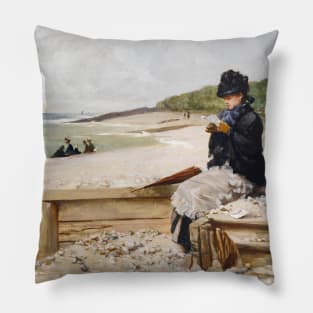 Woman Reading At The Seashore by Ferdinand Heilbuth Pillow