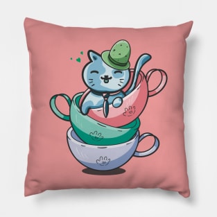 Cut Cat Tea Time Pillow