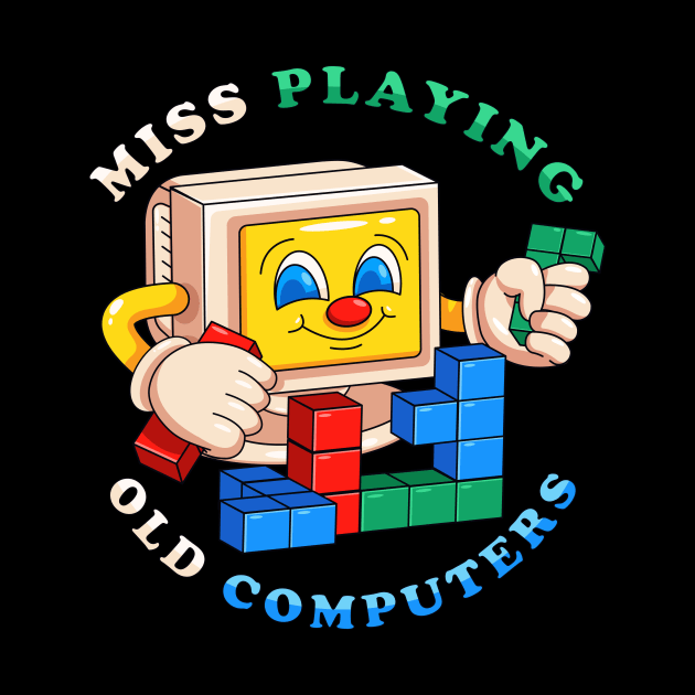 Miss playing old computer, old computer playing tetris by Vyndesign