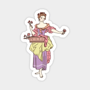 Cute and colorful drawing of an 18th century flower girl Magnet