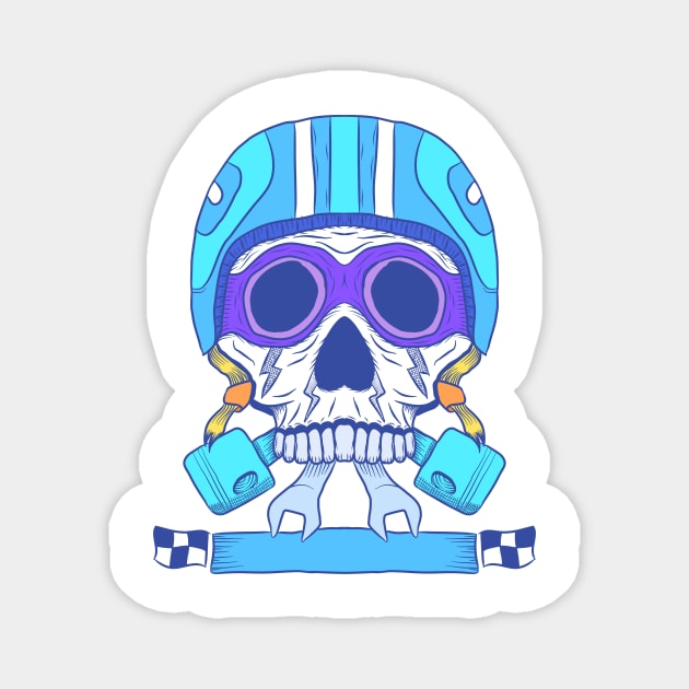 Skull rider illustration, with bright modern color. head with retro classic helm. Magnet by GoresanKasar