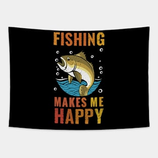 Fishing Makes Me Happy Vintage Vibes Tapestry