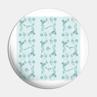 Modern checker with floral wreath and Scandinavian animals | blue monotone Pin