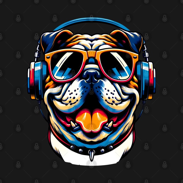 English Bulldog Smiling DJ with Groovy Vibes by ArtRUs