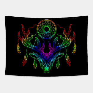 Mandala rainbow deer design with a deer designed in a mandala style Tapestry