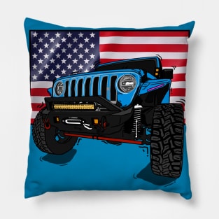 Jeep with American Flag - Light Blue Essential Pillow