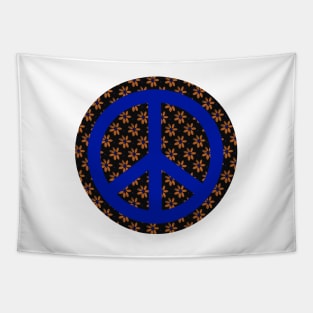 BLUE Flower Peace Sign Tapestry