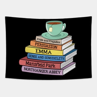 Jane Austen Books and Tea Funny Book Lover Tapestry