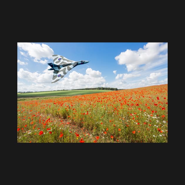 Avro Vulcan B2 bomber over a field of red poppies by GrahamPrentice