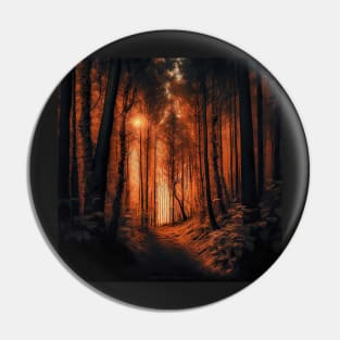 Abstract art of orange forest lit with winter sunlight Pin