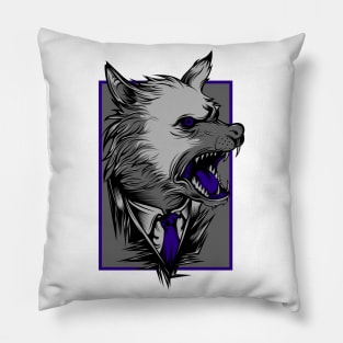 Angry Wolf Dog Grey Purple Pillow