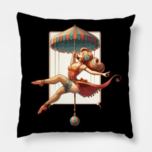 Circus girl give show on flying trapeze Pillow
