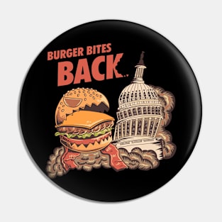 Burger Bites Back Funny Halloween Design (Light, Red Text) Pin