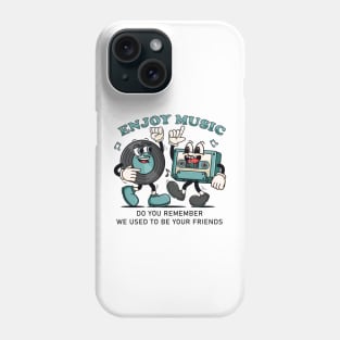 Enjoy the Music. Retro mascots of vinyl records and cassettes that dance to music Phone Case