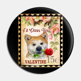 Akita fawn Vintage Valentine Funny Dog With Rose Pin