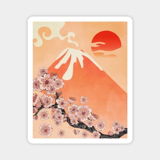 Sakura branch and volcano Magnet