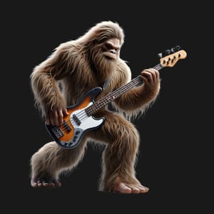 Bigfoot Playing A Electric Guitar Rock On Sasquatch Big Foot T-Shirt