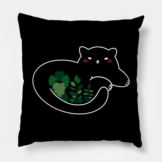 Cute Cat Design ‚Plant Lover‘ | Kawaii Black Cat | Handmade Design | By Atelier Serakara Pillow by Atelier Serakara