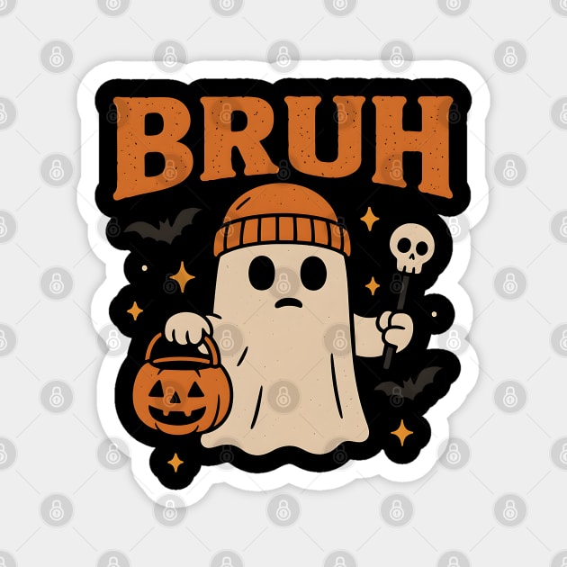 Bruh Ghost Halloween Funny Meme Pumpkin Graphic Gift Magnet by MakerMind8.2