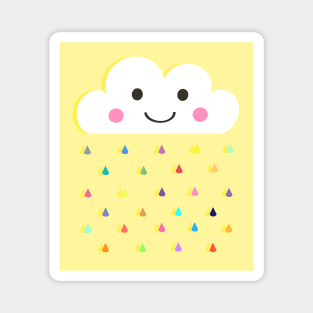 Rainbow Raindrops, Happy Rain Cloud, on Yellow Magnet