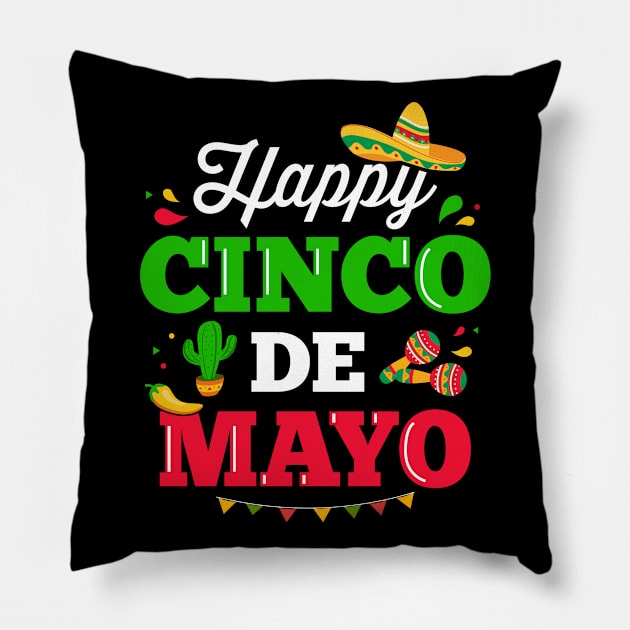 Happy Cinco de Mayo for mexican fiesta costume Pillow by Designzz