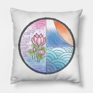 Japanese Mt Fuji Wave Samurai Kimono Ukiyo-e Lotus Art Logo Pillow