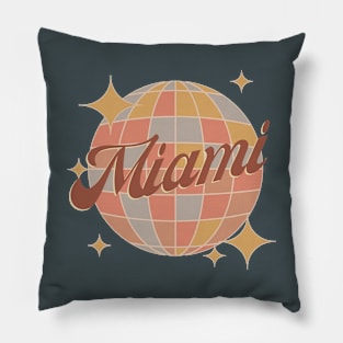 Miami Florida Retro Vintage disco ball brown Pillow