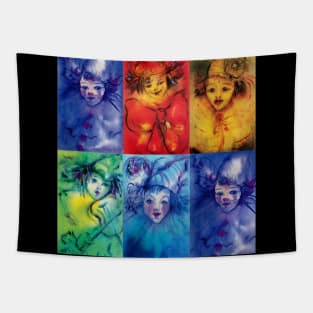 COLORFUL CIRCUS  CLOWNS Watercolor Collection Tapestry