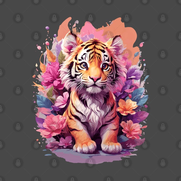 Cute Baby Tiger Cub Chibi Style Color Splash Design by TF Brands