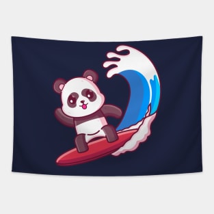 Cute panda surfing summer vacation Tapestry
