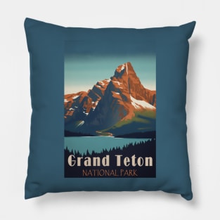 Grand Teton National Park Vintage Travel Poster Pillow