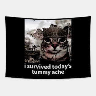 i survived today’s tummy ache unisex meme Tapestry