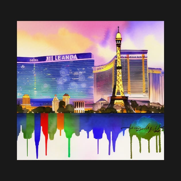 Las Vegas Skyline Ai Art Watercolor by indigoporium