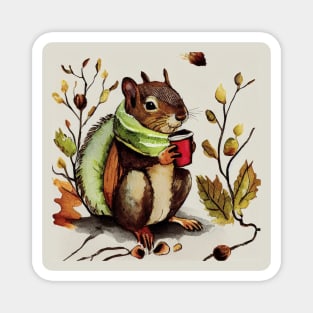 Squirrel Drinking Hot Drink / Autumn Moods Magnet