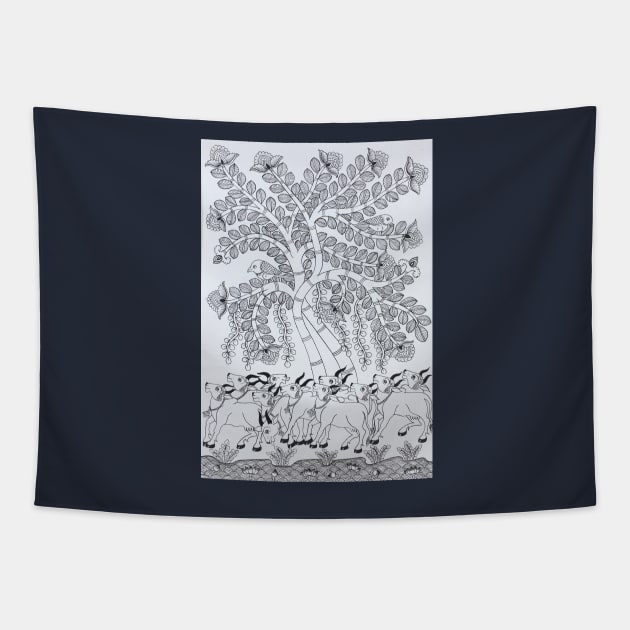 Tree of life Phad painting by Gopal joshi Tapestry by gopalpjoshi