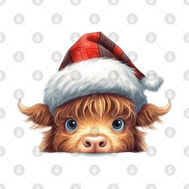 Christmas Peeking Baby Highland Cow by Chromatic Fusion Studio