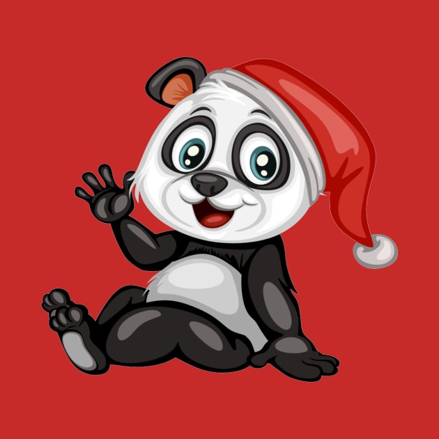 Happy Panda with a Red Christmas Hat. Cute Cartoon Panda . Happy Animals Set by amramna