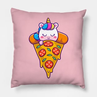 Cute Unicorn Sleeping On Pizza Cartoon Pillow