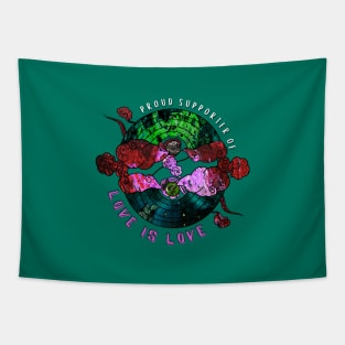 Proud Supporter of Love is Love Rainbows - Space Green & Red Tapestry