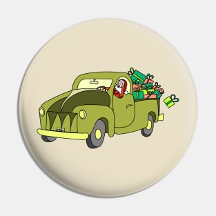 Santa Claus on pickup with Christmas gifts Pin